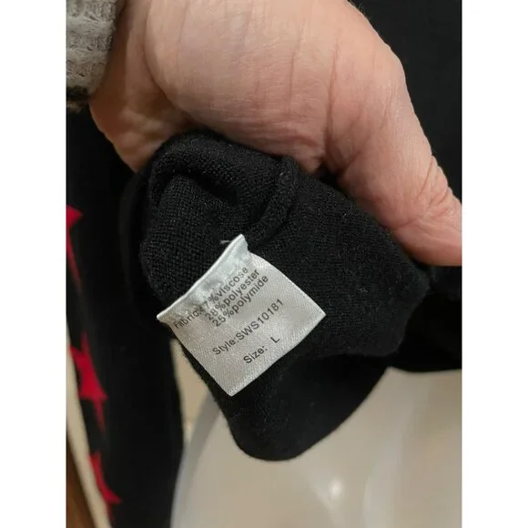 Elan Womens Black Sweater With Red Star Sleeve Design Size L Givenchy Style - Picture 3 of 7